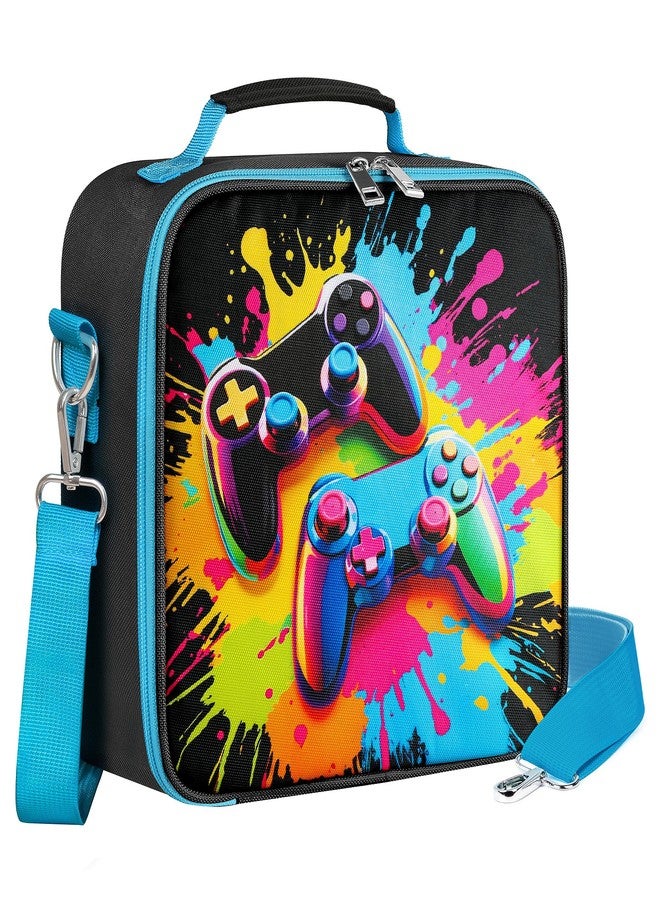 WOBAGMEN Kids Lunch Box,Insulated Game Lunch Bag for Boys and Girls, Cute Square Durable Bento Bag with Shoulder Strap for School or Picnic,Toddler Lunch Box for Daycare Preschool （blue） - Image 1